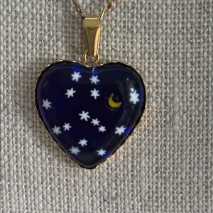 SS Heart Pendant Necklace With Starry Night Design